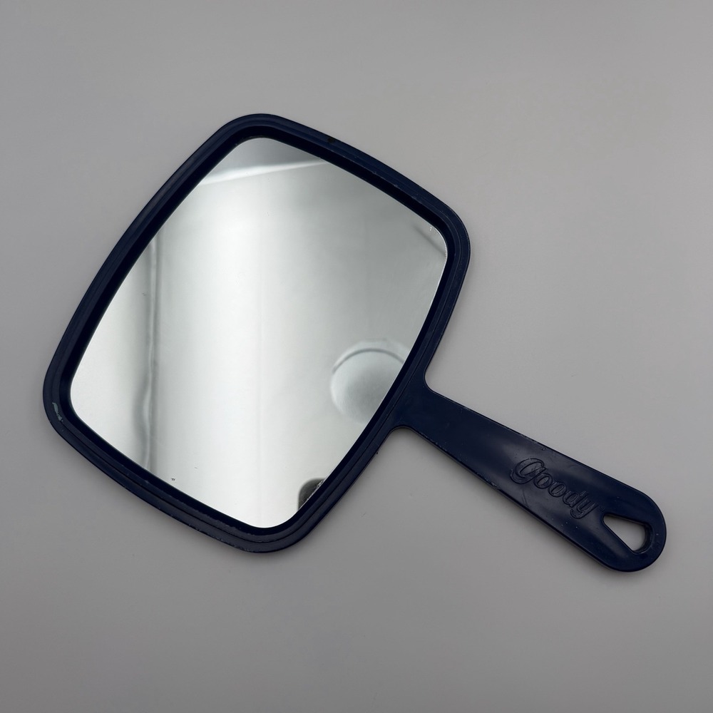 Vintage GOODY Handheld Vanity Mirror Extra Large Blue Plastic Salon
